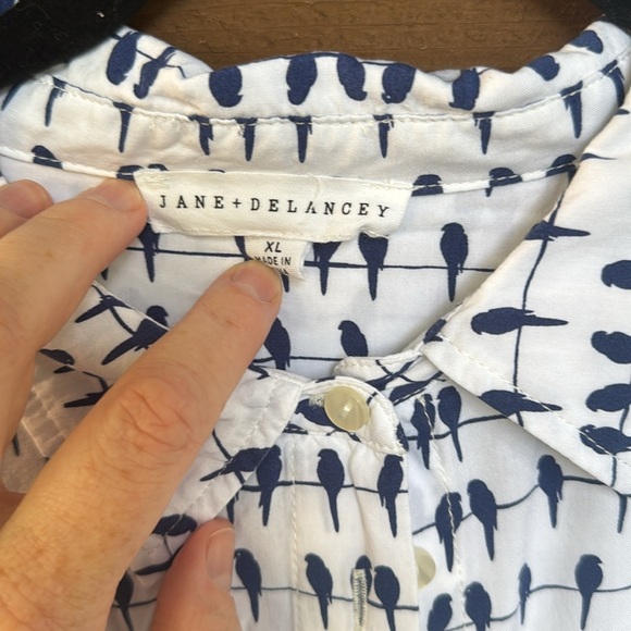 Jane +Delancey navy birds on a wire print loose shirt size XL - Picture 2 of 4